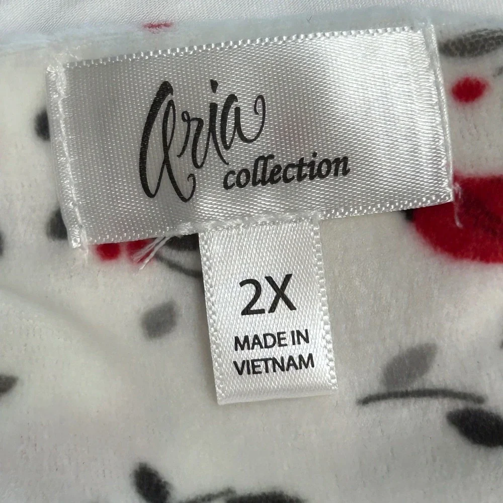 Aria Collection Womens 2X Nightgown Fleece Cardinal Bird Winter White Red Pocket